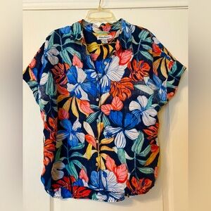 Tommy Bahama Women's Extra Large Linen top Hawaiian shirt tropical floral XL
